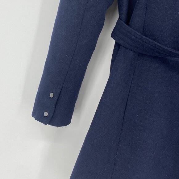 Vero Moda Women's Size M Navy Blue Call Rich 3/4 Wool Blend Belted Jacket Trench - Picture 10 of 12